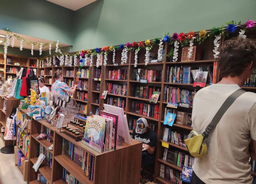 Bookshelves and seating inside The Secret Lantern